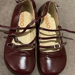 Red Flats with Multiple Straps and Rounded Toe